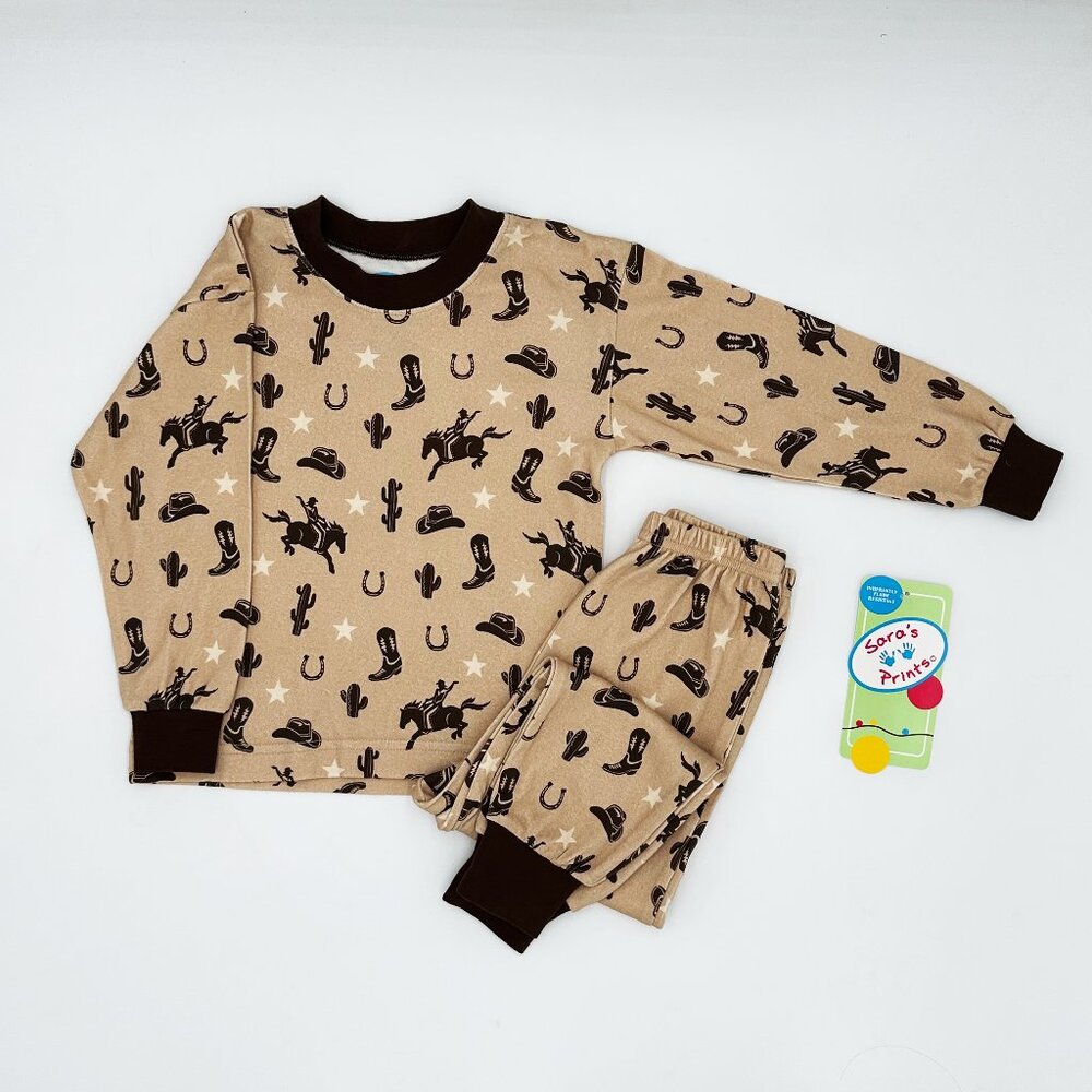 NWT Sara’s Prints Boys Cowboy Pajama Set Size 2T Loose Fit (Tag size 2)